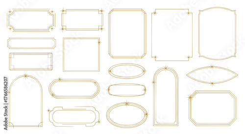 Collection of diverse golden decorative frames with star accents in various shapes and styles.