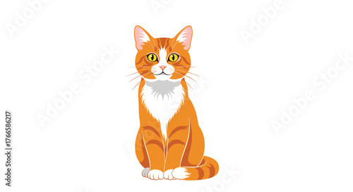 An adorable cartoon orange tabby cat sits patiently on a white background.