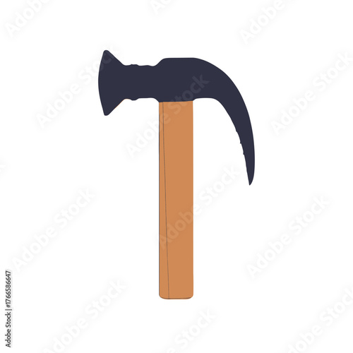 Illustration of a hammer with a wooden handle and a black head.
