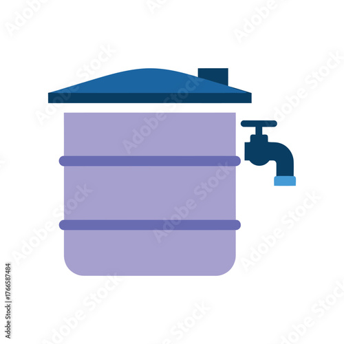 Flat illustration of a purple water cooler jug with a blue spigot dispenser