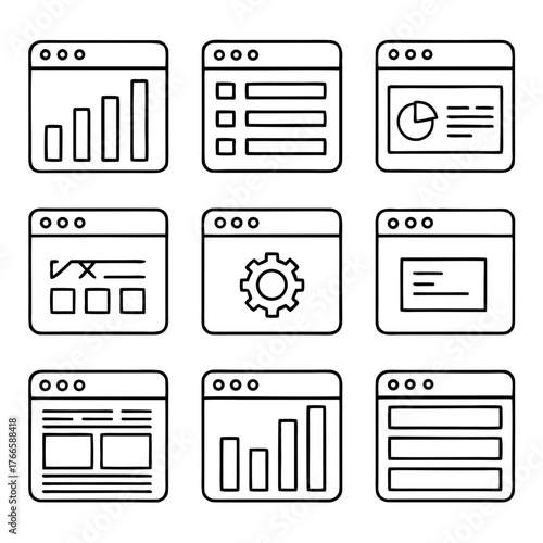 Vector pack of 8 web dashboard outline icons scalable for digital platforms vector