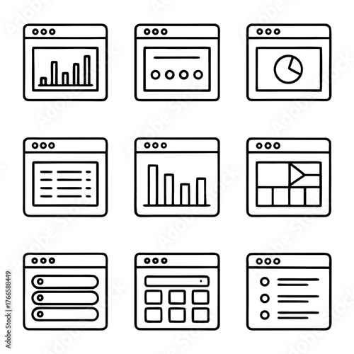 Vector pack of 8 web dashboard outline concept icons for ui design vector