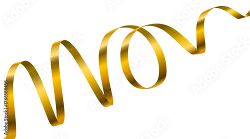 Elegant golden ribbon swirl isolated on white. A luxurious design element for festive occasions.