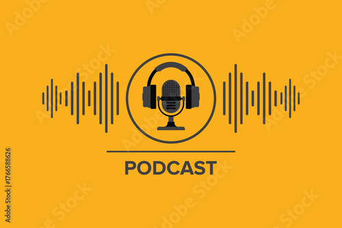 Podcast. Sound Audio Wave. Badge, icon, stamp, logo.	