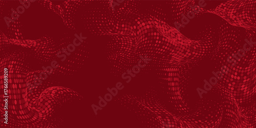 Red Abstract Wavy Dotted Background with 3D Digital Grid Effect