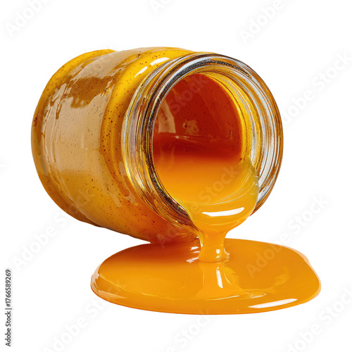 Orange liquid pouring from jar