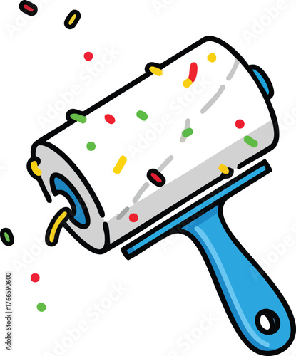 Sticky Lint Roller With Colorful Confetti Sprinkles And Blue Handle