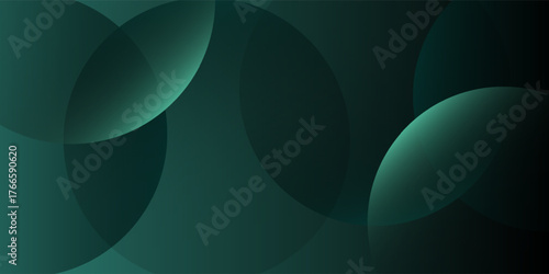 Dark green background with overlapping circular shapes. The background is smooth and gradient, featuring green and black tones. Minimal abstract circles vector gradient background