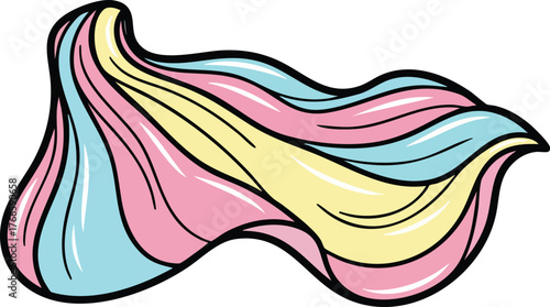 Stylized Abstract Swirls of Pink Blue and Yellow Hair Flowing Against White Background