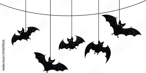 Hanging Bats Decoration Silhouette – Minimal Black Flat Vector Halloween Design