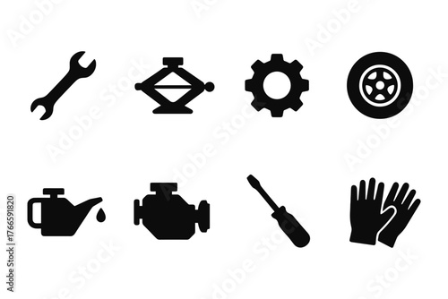 Car repair tools silhouette set for garage maintenance and automotive service