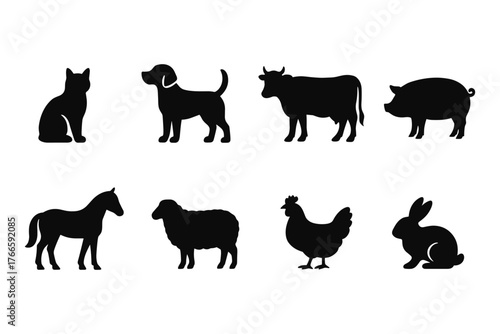 Silhouette collection of farm animals in minimalist design