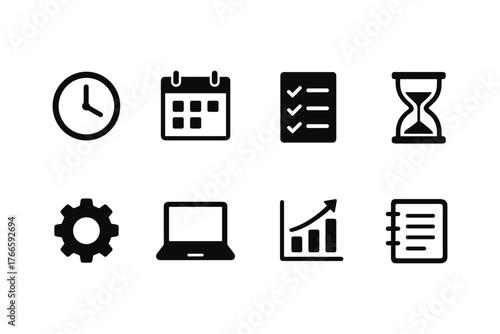 Set of minimalist black business and productivity icons