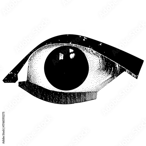 Human eye observes intently in halftone