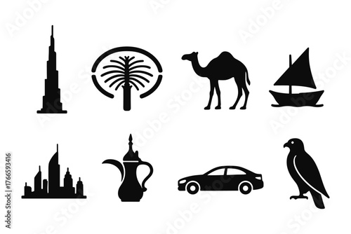 Iconic symbols of the middle east: silhouettes of culture and landmarks
