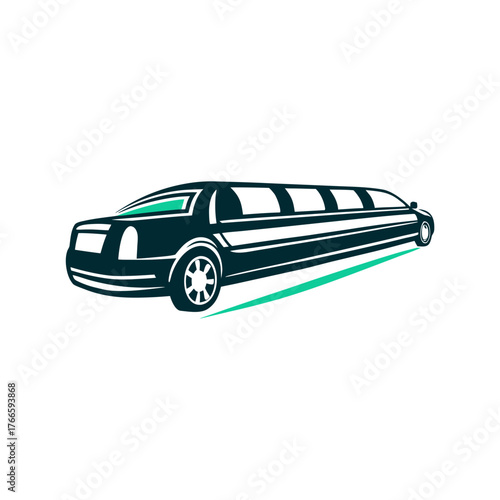 Stylized Limousine Vector Illustration on White A solid black limousine driving down an empty highway
