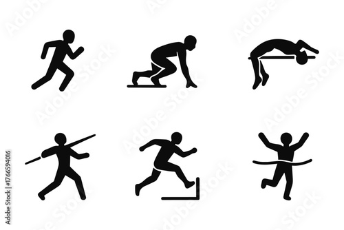 Athlete silhouettes engaged in dynamic sports actions
