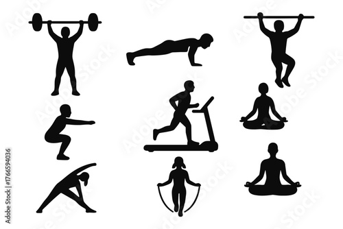 Fitness silhouettes: yoga, running, and workout poses for wellness inspiration