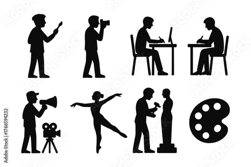 Creative arts and professions silhouettes in black and white