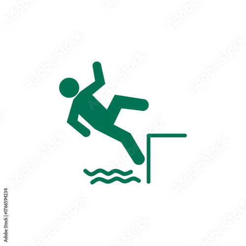 Falling green person silhouette pictogram. Caution sign. Isolated on white background. Vector illustration