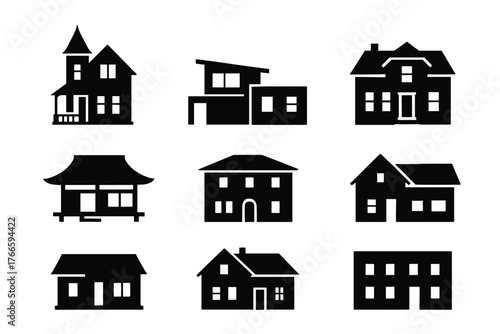 Diverse collection of home silhouettes featuring global architectural styles
