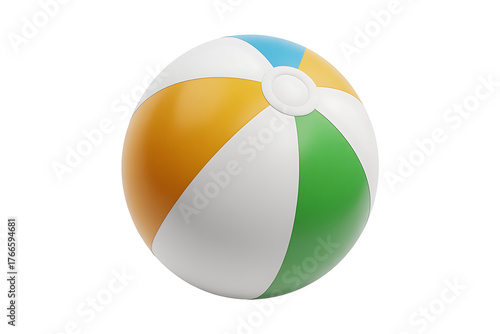 Colorful beach ball with vibrant stripes, evokes summer fun, recreation, and playful outdoor activities.