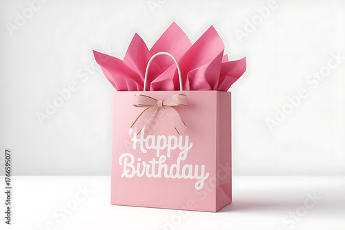 Pink gift bag with ribbon and 