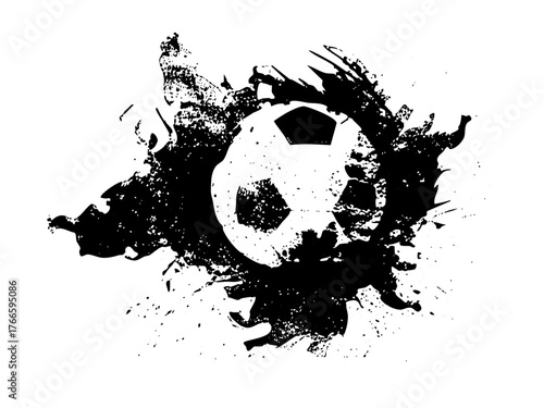 Soccer ball explodes with energy in abstract splash