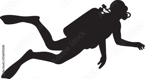PrintSilhouette of a scuba diver exploring underwater depths