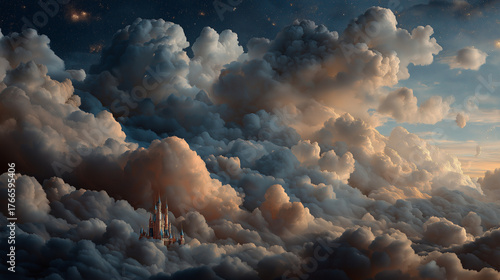 Illustration of magical childhood dreams. Concept of children's imagination and unseen worlds.