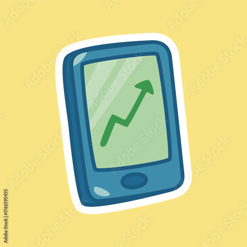 Smartphone with Green Upward Trading Chart for Profit. Isolated Vector Illustration