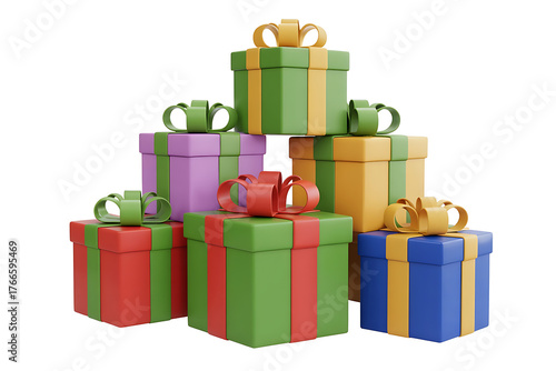Colorful stacked presents with ribbons, conveying celebration, joy, and the spirit of giving.
