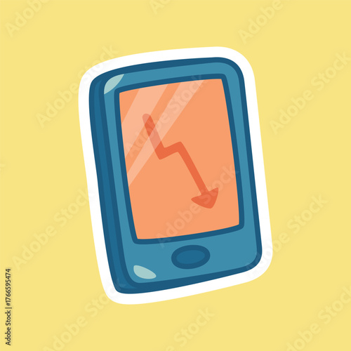 Smartphone with Red Downward Trading Chart for Loss. Isolated Vector Illustration