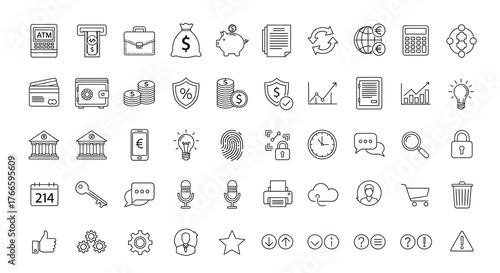 Collection of various financial and banking icons, suitable for business and finance-related design projects.