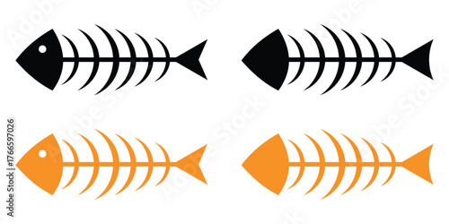 Fish Skeleton Vector Art – Creative Marine Bone Icons and Cartoon Silhouettes.