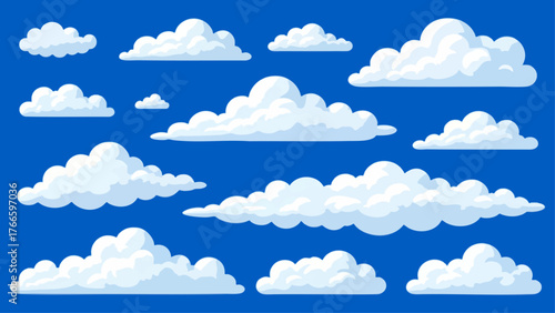 Set of Different Shapes of Clouds Vector on sky background