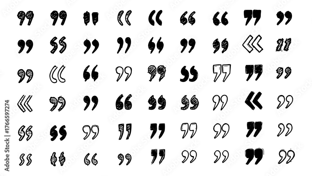 Fototapeta premium Set of Inverted Commas Icons - Quote Comma Icon Doodle Art