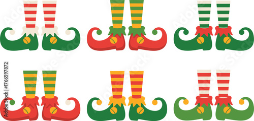 Festive Elf Feet Illustration Whimsical Striped Stockings and Pointed Shoes Christmas Holiday Fun