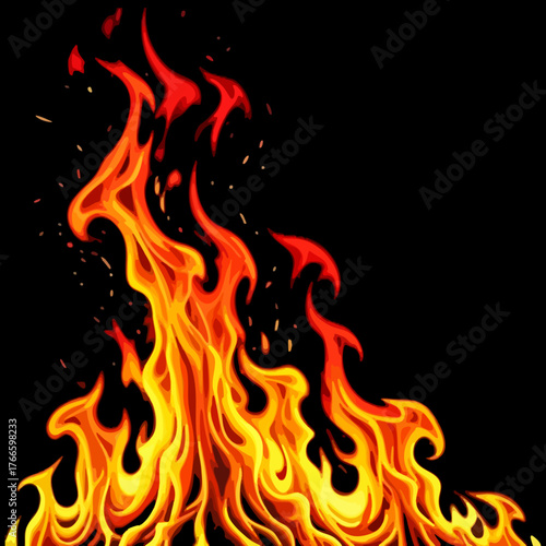 Fire Flame Illustration Vector on Black Background