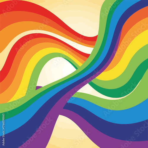 Vibrant rainbow waves create a dynamic abstract background perfect for celebrating diversity, hope, and modern design.