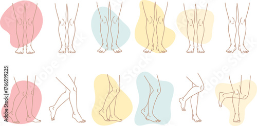 Legs and Feet Illustration Set Standing and Walking Poses with Background Shapes