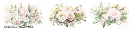 PNG Elegant watercolor floral arrangements, element set on transparent background