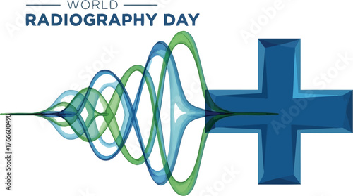 Illustration of a plus sign and wave for world radiography day