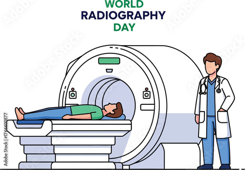 World radiography day illustration with doctor and patient