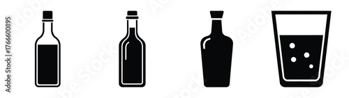 vinegar minimal flat icon set, black color and white background