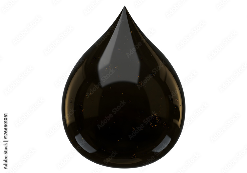 Fototapeta premium Dark Liquid Drop Symbolizing Energy, Fuel, and Industrial Resources on Clean White Background