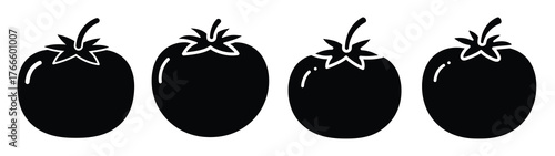 tomato minimal flat icon set, black color and white background