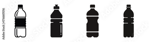 water bottle minimal icon set, black color and white background