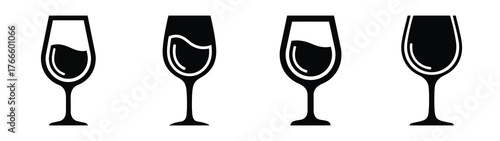wine glass minimal icon set, black color and white background