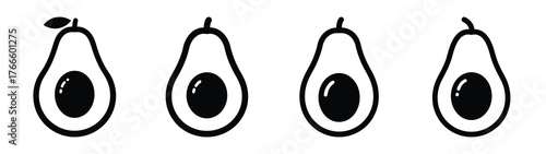 avocado minimal flat icon set, black color and white background
